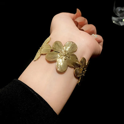 Copper Simple Style Flowers Butterfly Flower Butterfly Bangle