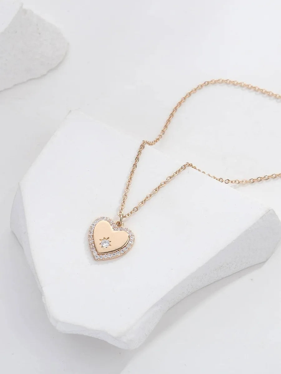 Copper Simple Style Heart Shape Plating Inlay Zircon Pendant Necklace