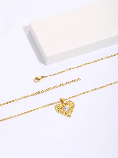 Copper Simple Style Heart Shape Plating Inlay Zircon Pendant Necklace