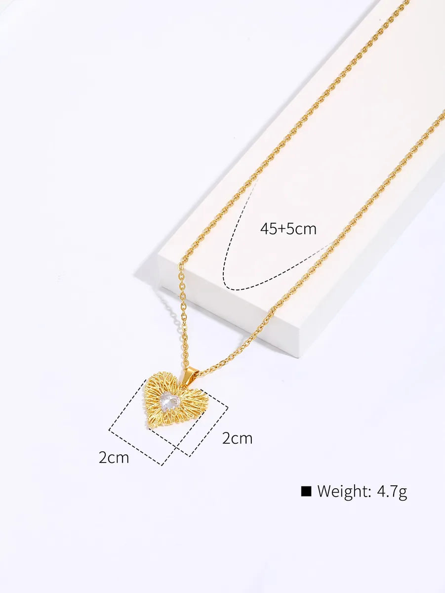 Copper Simple Style Heart Shape Plating Inlay Zircon Pendant Necklace