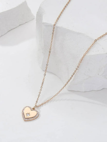 Copper Simple Style Heart Shape Plating Inlay Zircon Pendant Necklace