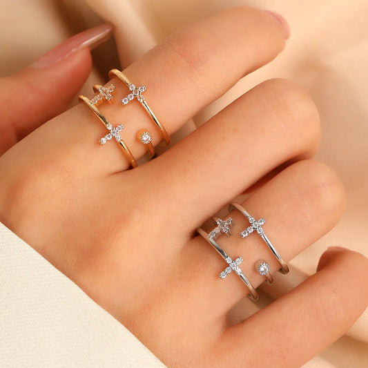 Copper Simple Style Inlay Cross Rhinestones Rings