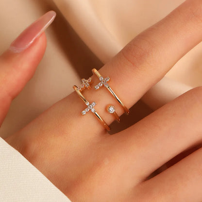 Copper Simple Style Inlay Cross Rhinestones Rings