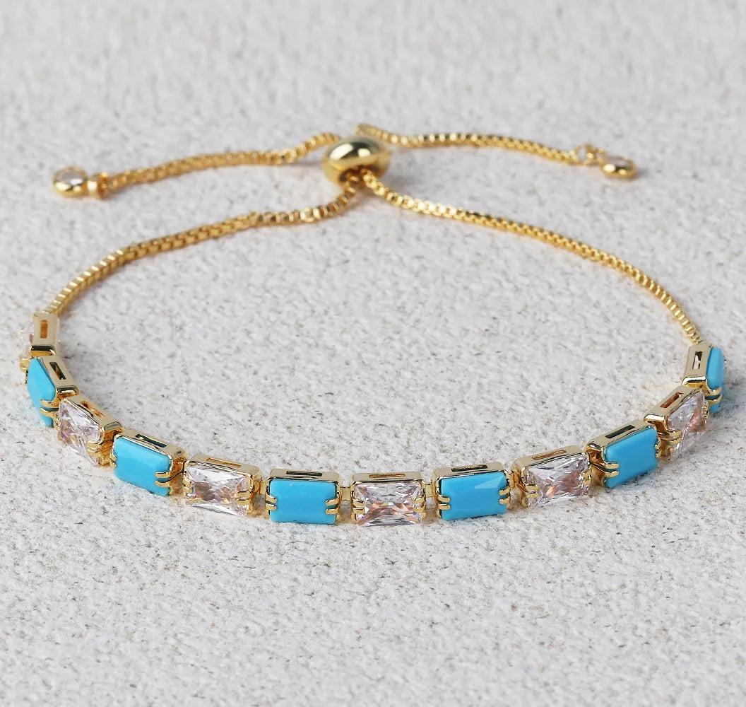 Copper Simple Style Inlay Round Turquoise Zircon Bracelets