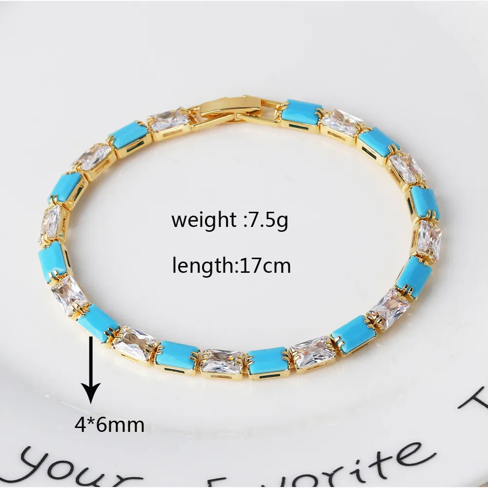 Copper Simple Style Inlay Round Turquoise Zircon Bracelets