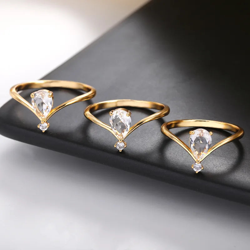 Copper Simple Style Inlay V Shape Zircon Rings