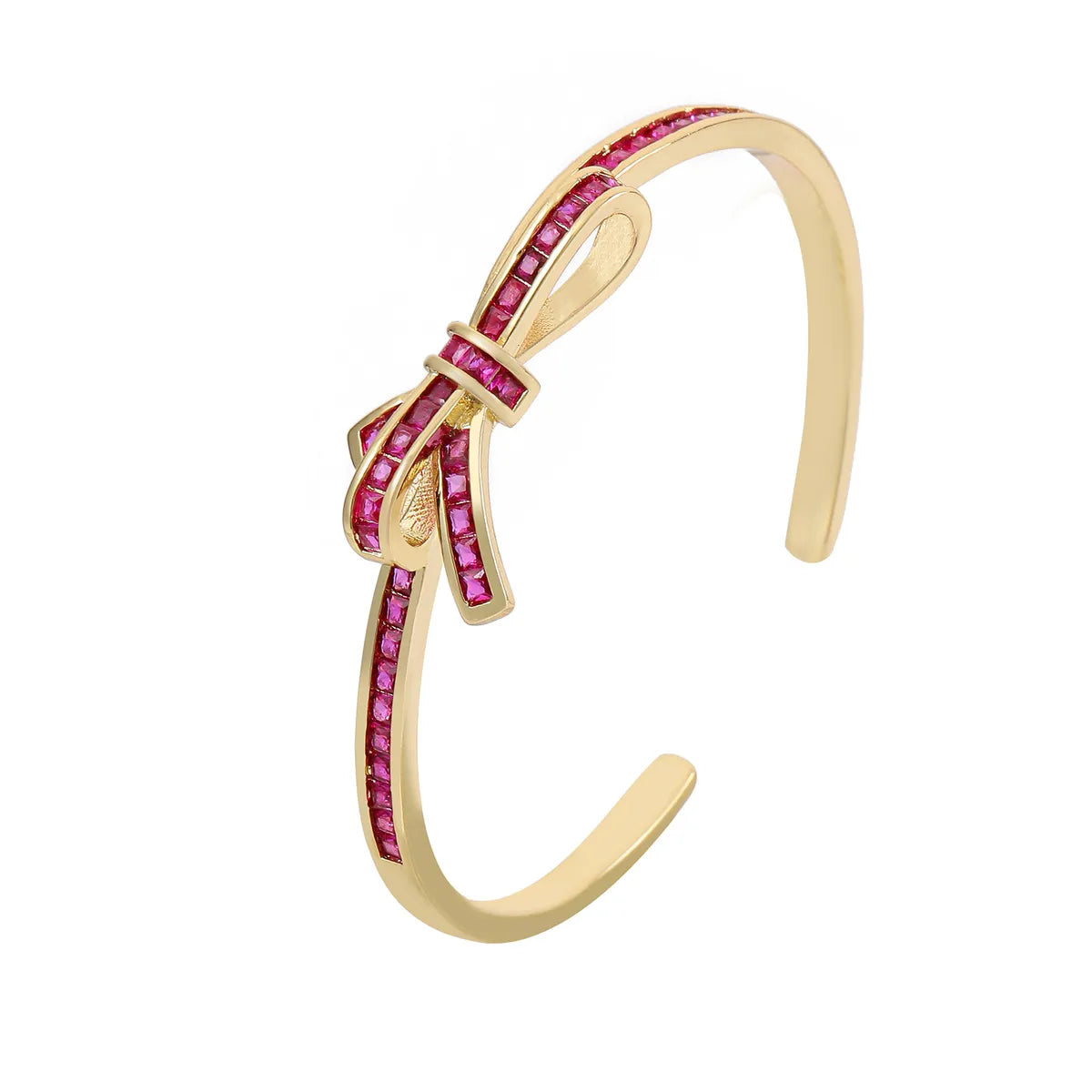 Copper Simple Style Plating Inlay Bow Knot Zircon Bangle