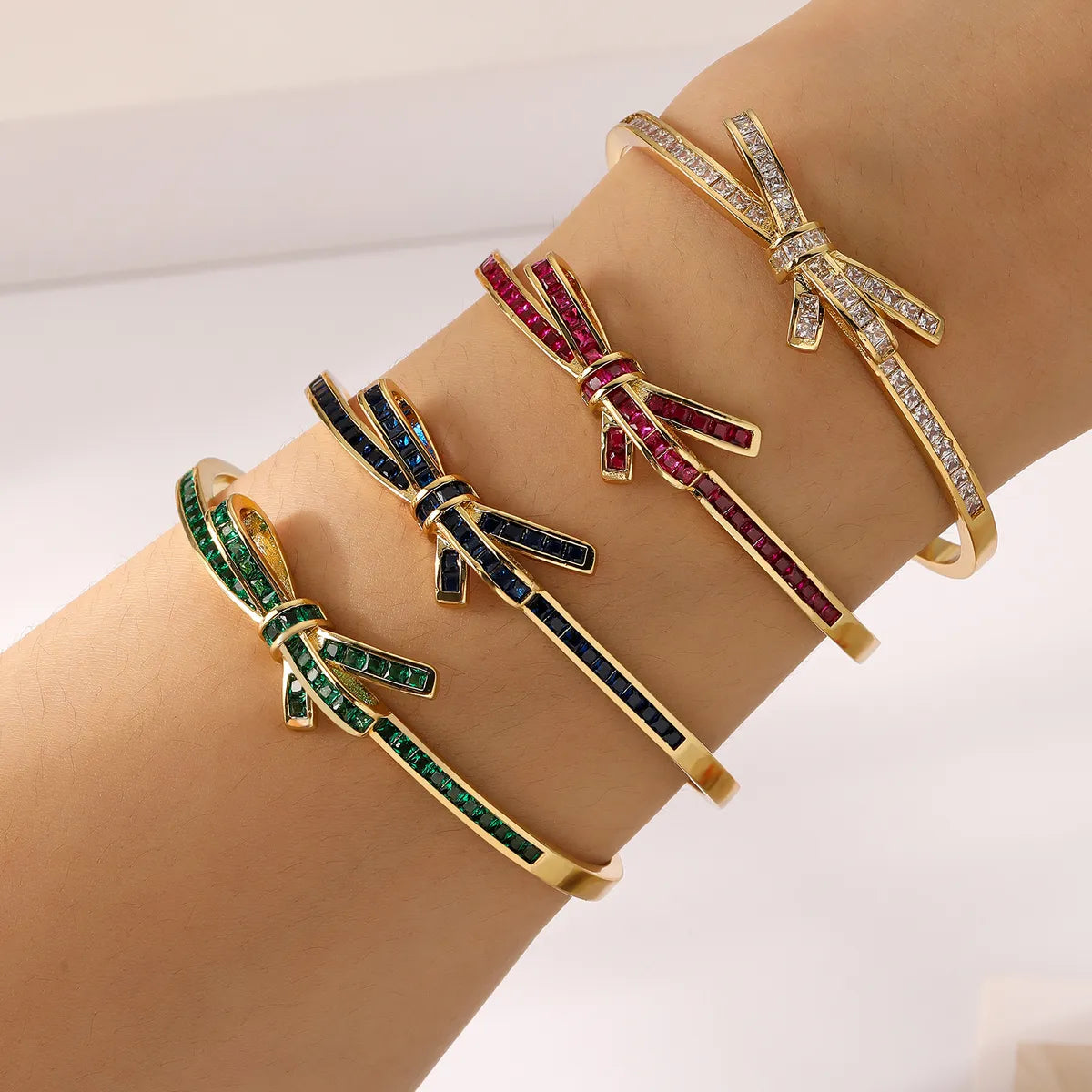 Copper Simple Style Plating Inlay Bow Knot Zircon Bangle