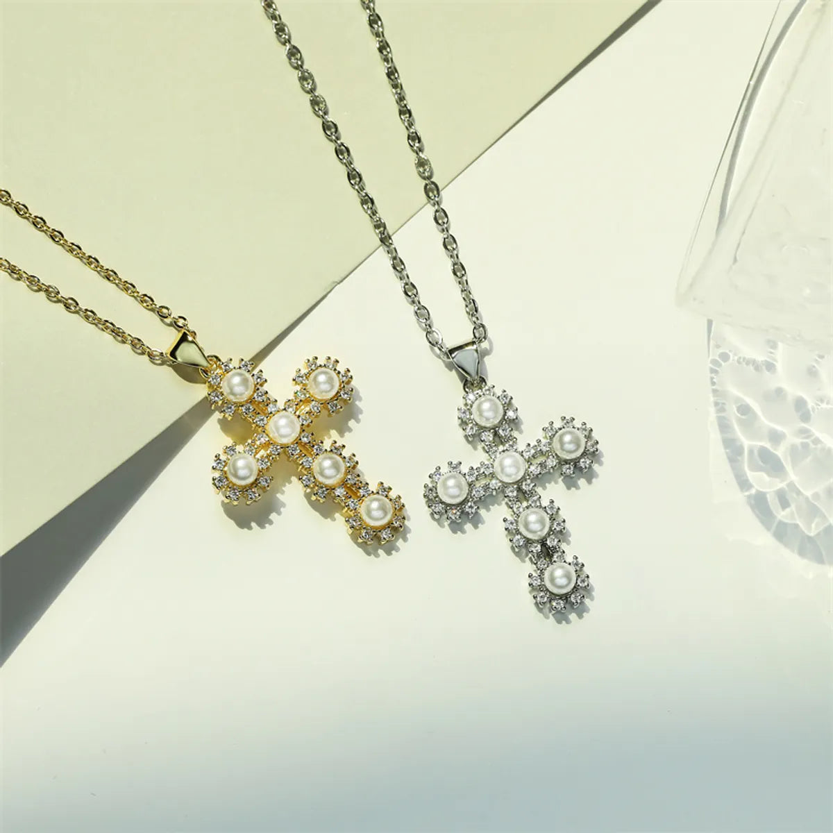 Copper Simple Style Plating Inlay Cross Zircon Pendant Necklace