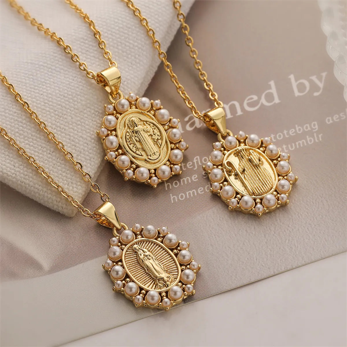 Copper Simple Style Plating Inlay Human Oval Pearl Zircon Pendant Necklace