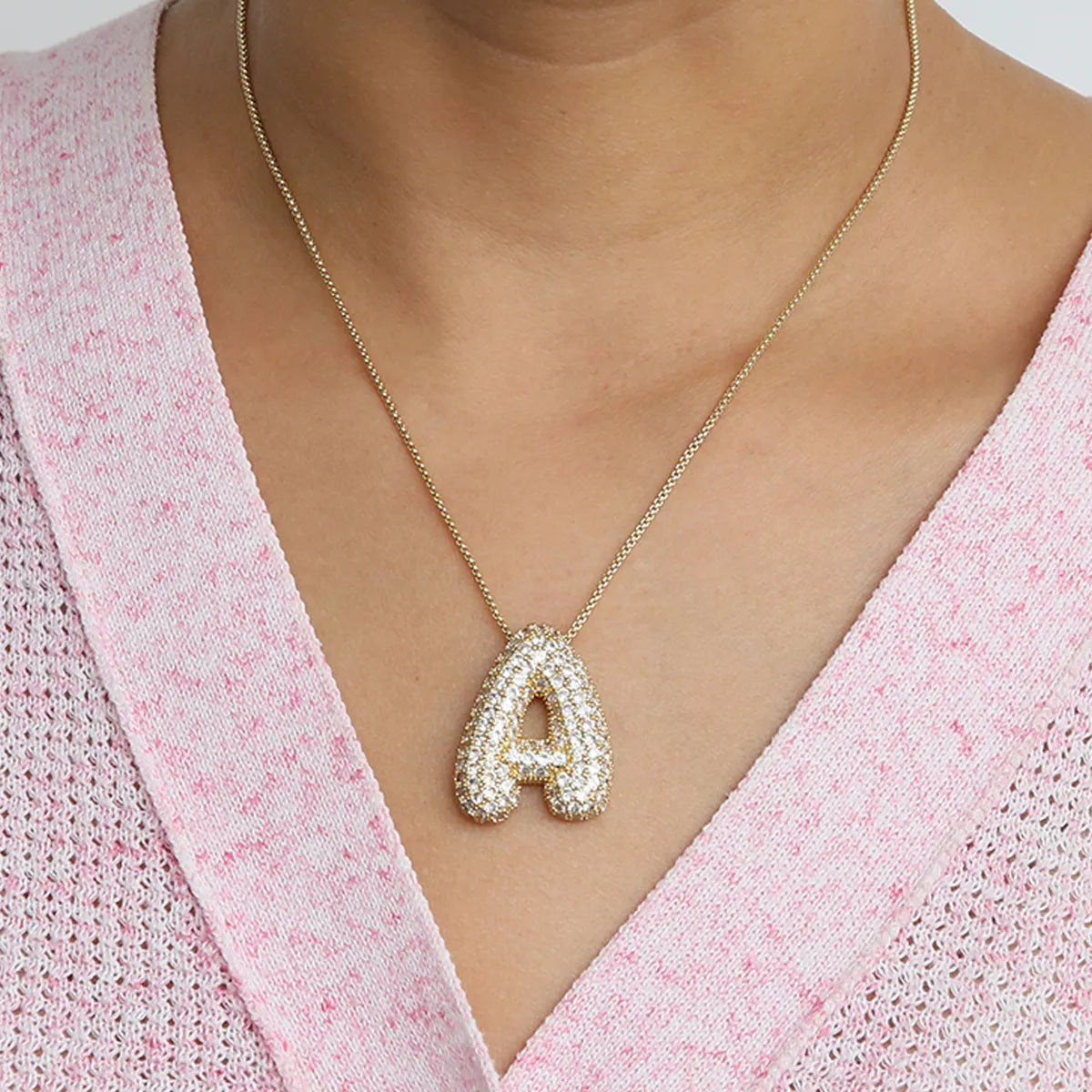 Copper Simple Style Plating Letter Zircon Pendant Necklace