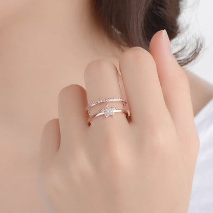 Copper Simple Style Plating Star Zircon Open Rings