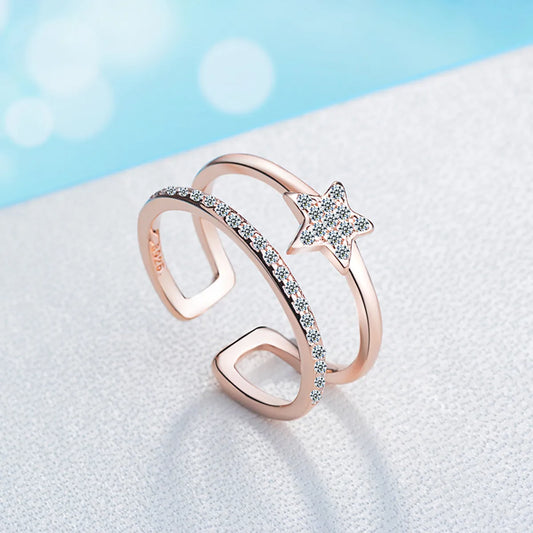 Copper Simple Style Plating Star Zircon Open Rings