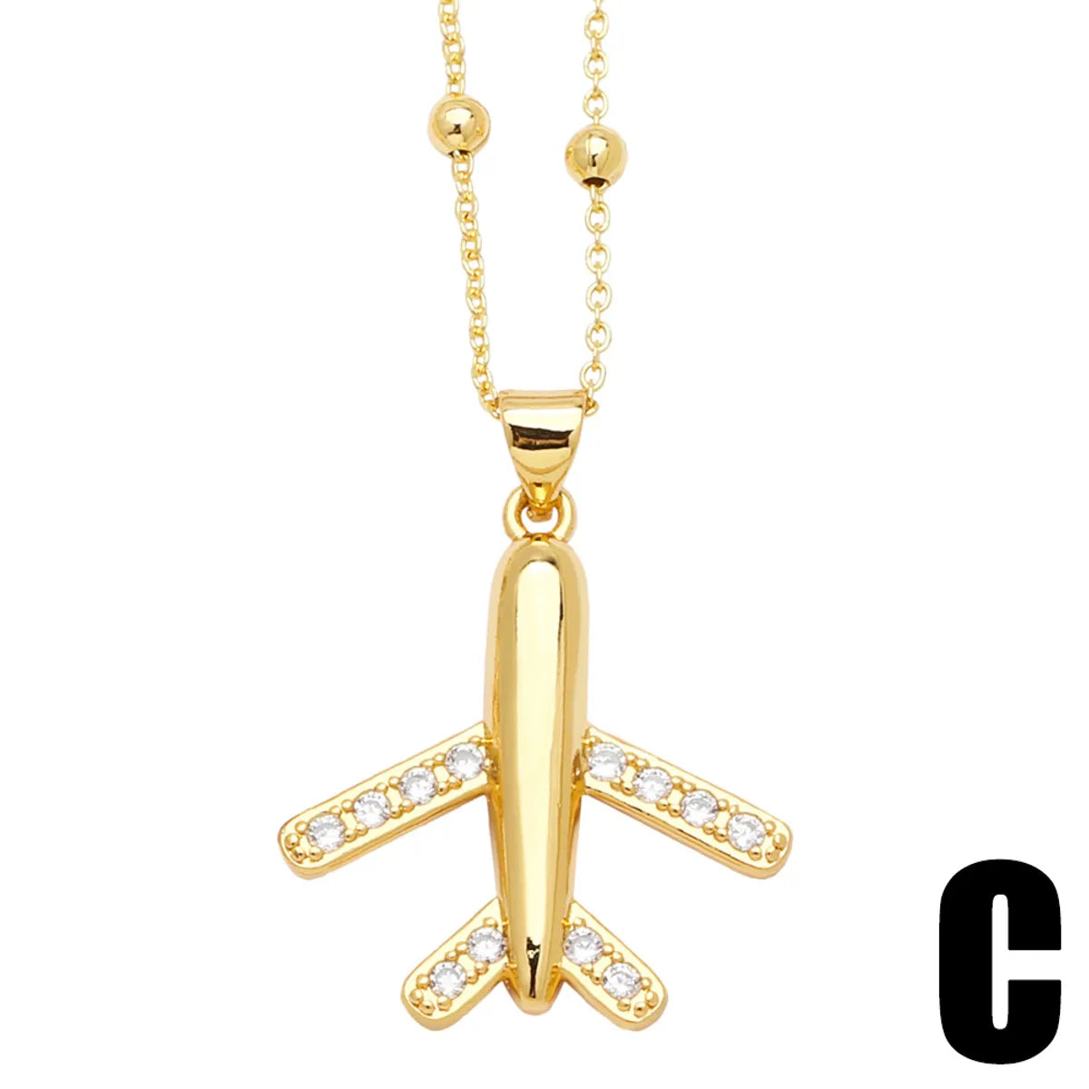 Copper Simple Style Shiny Clock Airplane Hollow Out Inlay Zircon Pendant Necklace