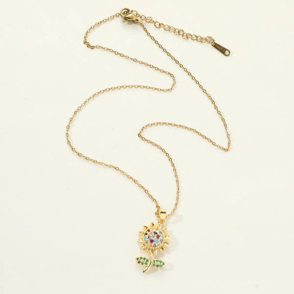 Copper Simple Style Shiny Flower Inlay Zircon Pendant Necklace