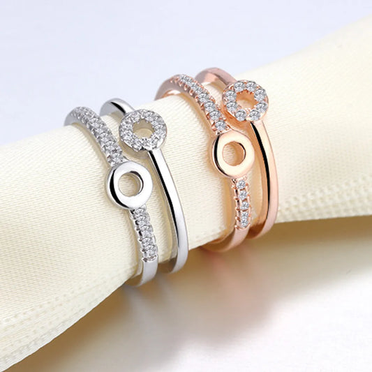 Copper Simple Style Shiny Hollow Out Inlay Circle Zircon Open Rings