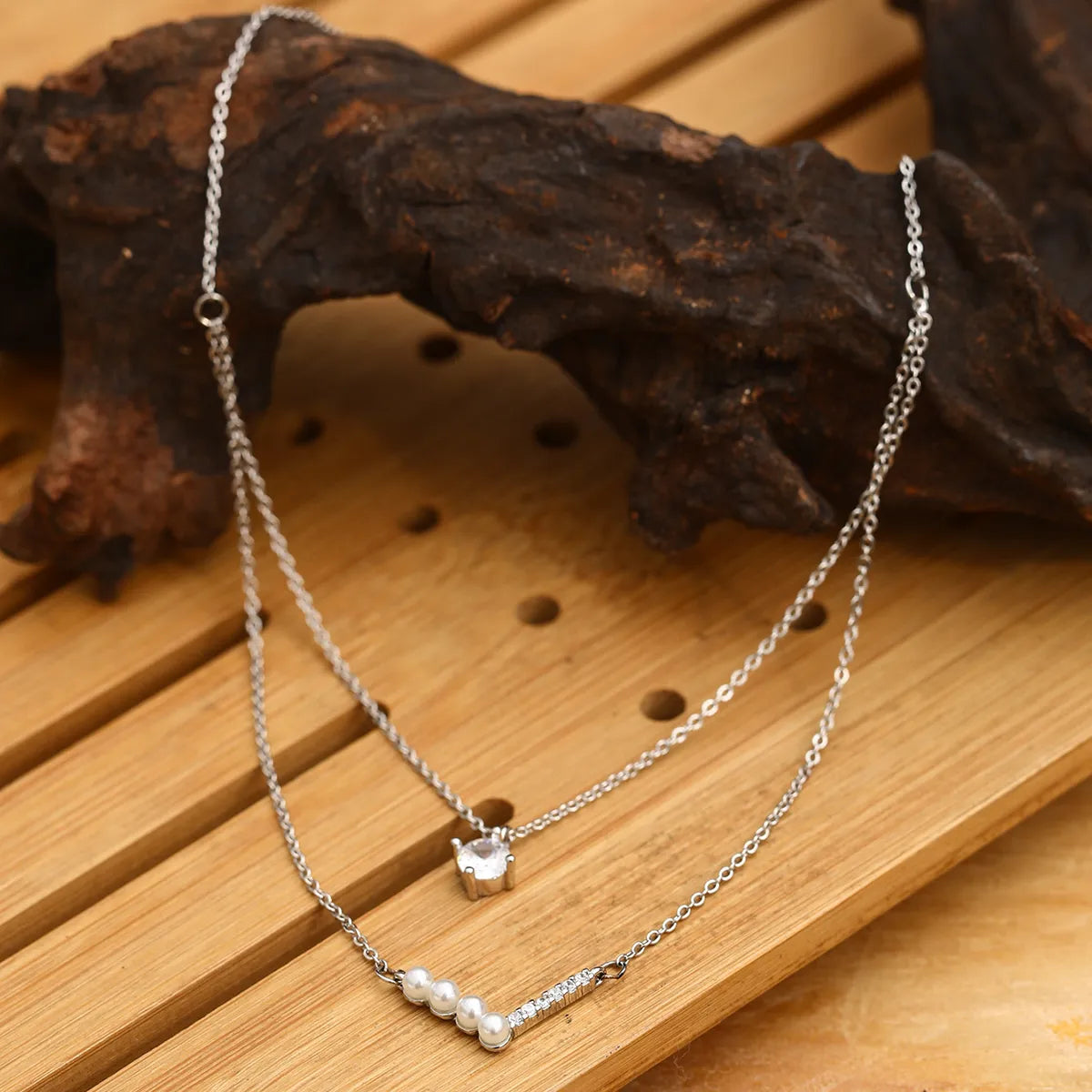 Copper Simple Style Solid Color Inlay Zircon Pendant Necklace