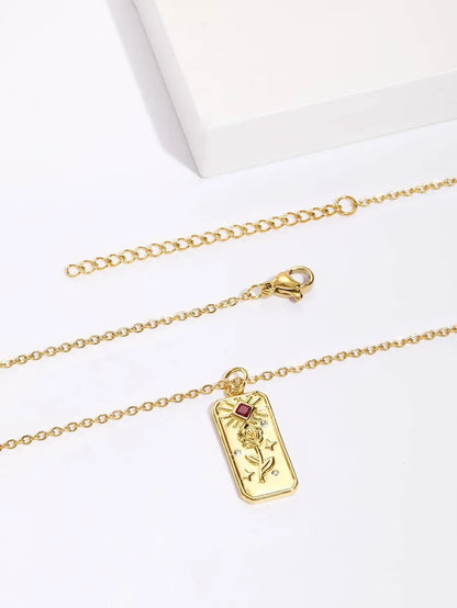 Copper Simple Style Square Rose Flower Plating Inlay Zircon Pendant Necklace