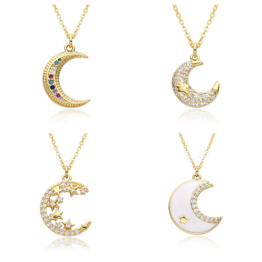 Copper Simple Style Star Moon Plating Inlay Shell Zircon Pendant Necklace