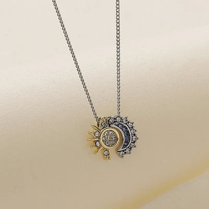 Copper Simple Style Sun Moon Rhinestones Pendant Necklace