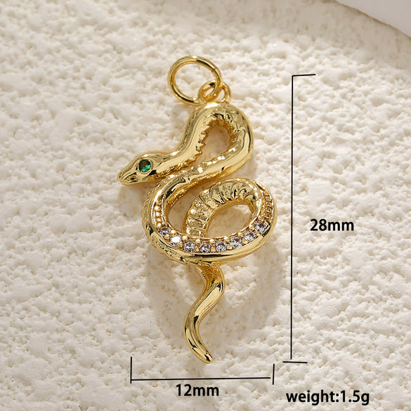 Copper Snake Pendant Necklace With Goldplated Color And Inlaid Zircon Animal Design Diy Accessories