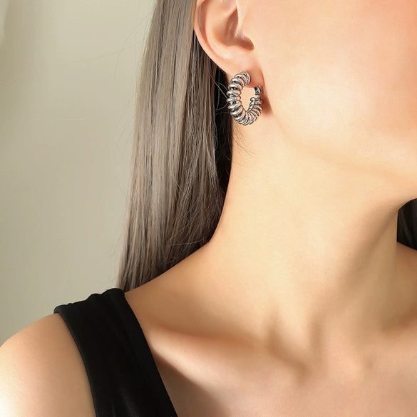 Copper Spiral Buckle U Shaped Handmade Electroplated Geometric Women's Earrings