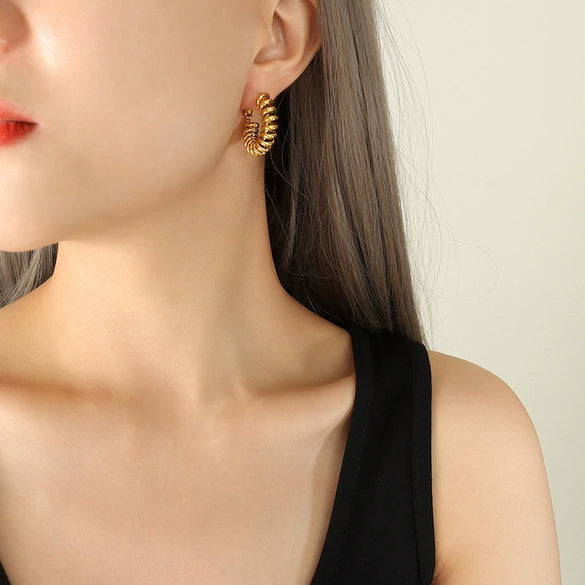 Copper Spiral Buckle U Shaped Handmade Electroplated Geometric Women's Earrings