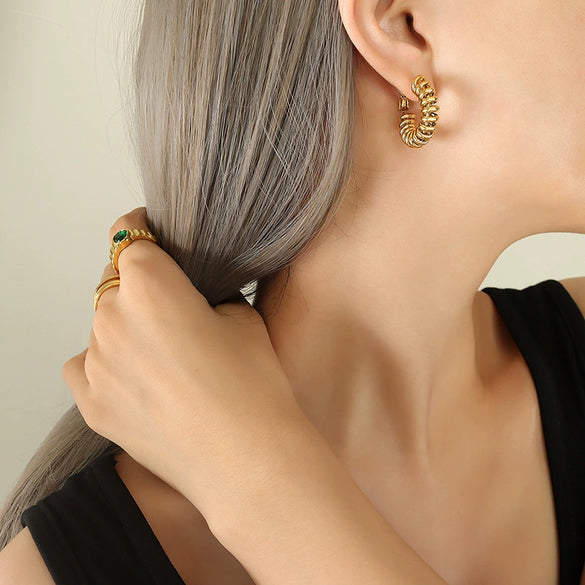 Copper Spiral Buckle U Shaped Handmade Electroplated Geometric Women's Earrings