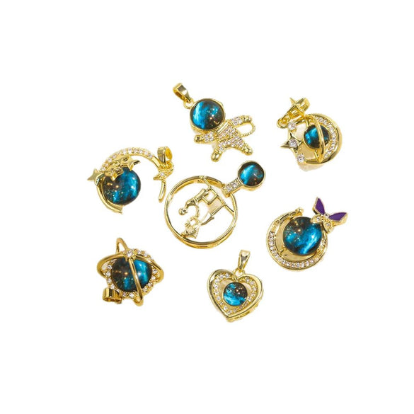 Copper Star Jewelry Accessories Set With Diamonds Microinlaid Pendant
