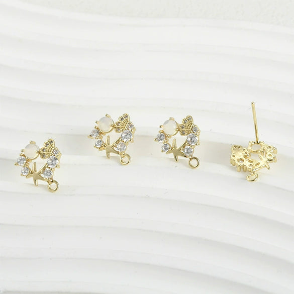 Copper Starfish Shell Electroplated Zircon Earrings Set Accessories