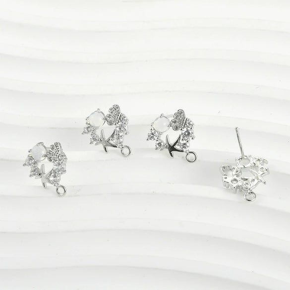 Copper Starfish Shell Electroplated Zircon Earrings Set Accessories