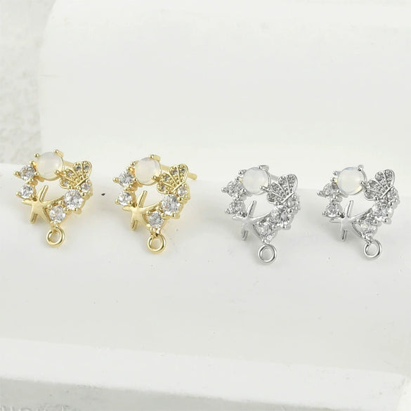 Copper Starfish Shell Electroplated Zircon Earrings Set Accessories