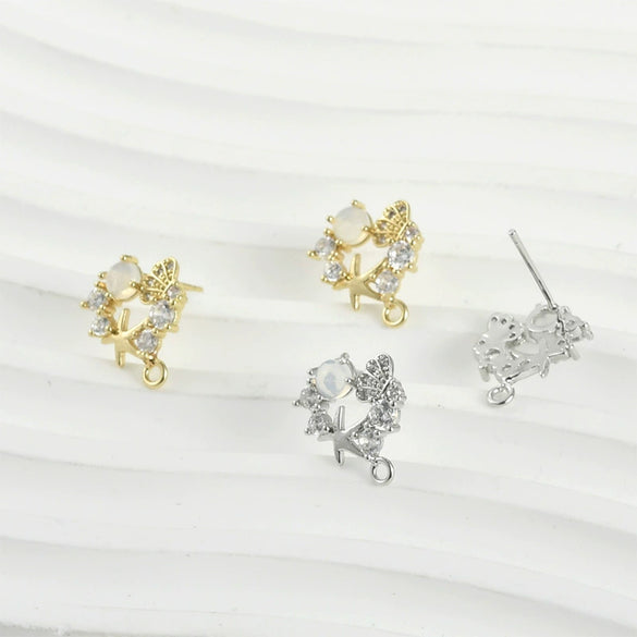 Copper Starfish Shell Electroplated Zircon Earrings Set Accessories