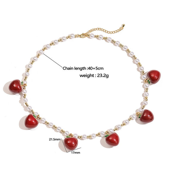 Copper String Of Pearls Love Fruit Geometric Heart Shape Pendant Women's Fashion Necklace