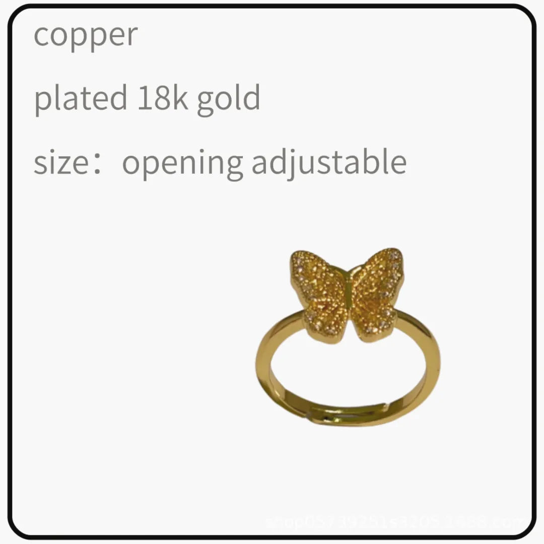 Copper Sweet Heart Shape Flower Butterfly Open Rings