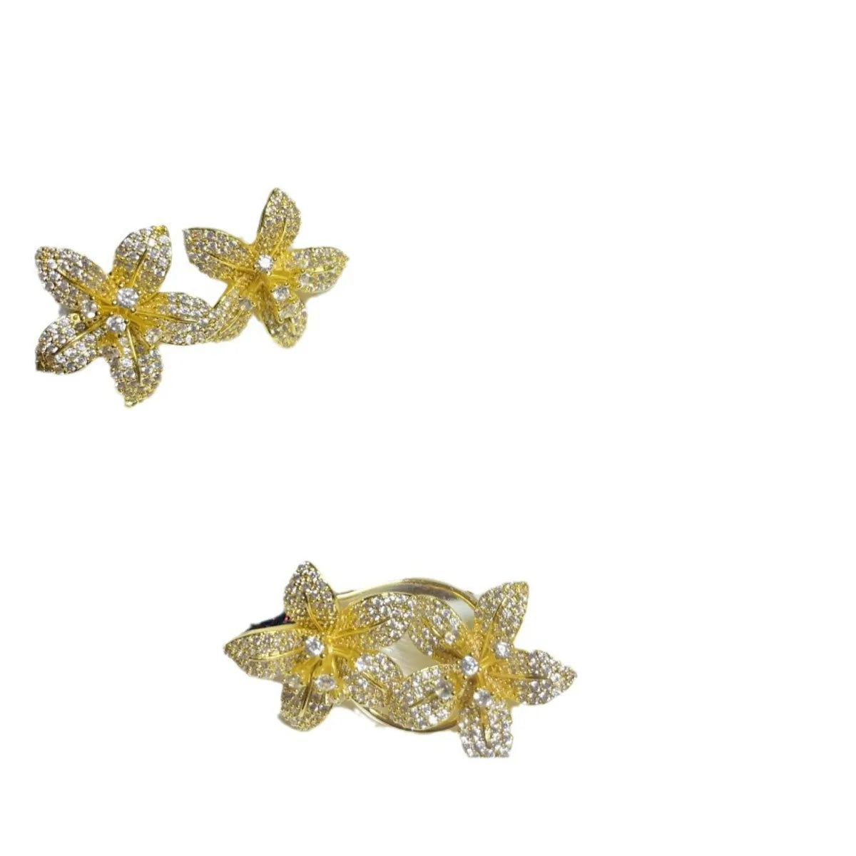 Copper Sweet Shiny Inlay Flower Zircon Ear Studs