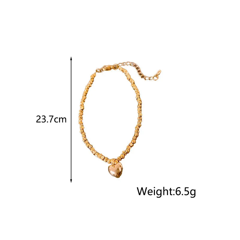 Copper Sweet Simple Style Beaded Heart Shape Bracelets Necklace