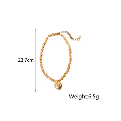 Copper Sweet Simple Style Beaded Heart Shape Bracelets Necklace