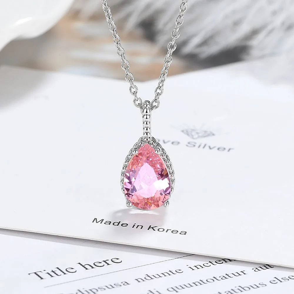 Copper Sweet Simple Style Shiny Hollow Out Inlay Water Droplets Zircon Pendant Necklace