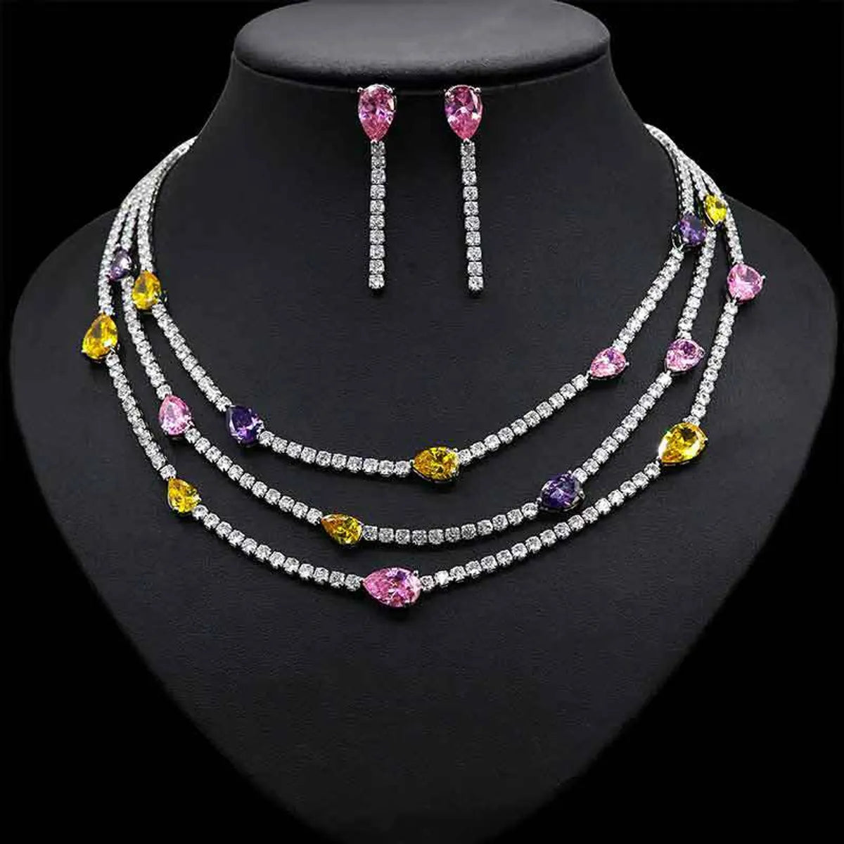 Copper Sweet Water Droplets Inlay Zircon Jewelry Set