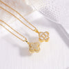 Copper Titanium Steel Women's Necklace With Mixed Gemstone Inlay Four Leaf Clover Pendant Electroplated Geometric Style