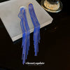 Copper Ushaped Chain Long Tassel Earrings With Geometric Pattern And Painting Treatment For Women