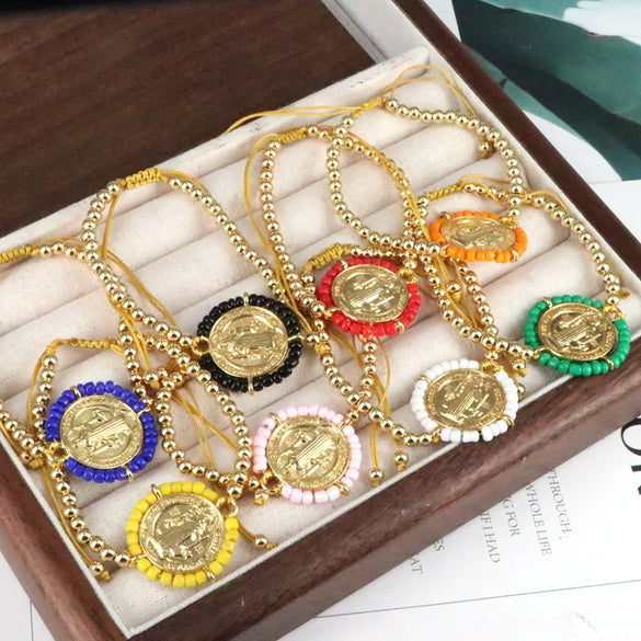 Copper Vacation Ethnic Style Simple Style Beaded Knitting Human Round Bracelets