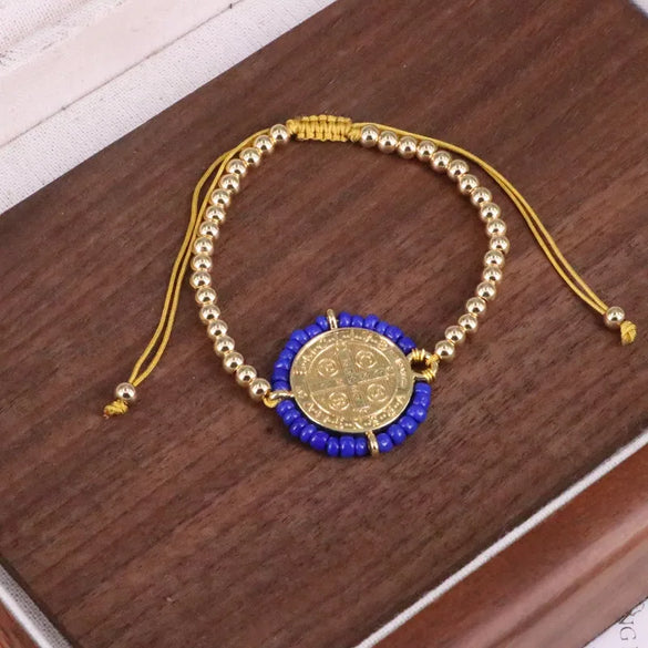 Copper Vacation Ethnic Style Simple Style Beaded Knitting Human Round Bracelets