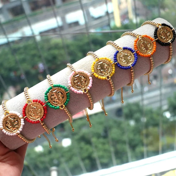 Copper Vacation Ethnic Style Simple Style Beaded Knitting Human Round Bracelets