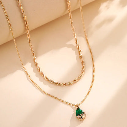 Copper Vintage Style Simple Style Inlay Water Droplets Zircon Double Layer Necklaces