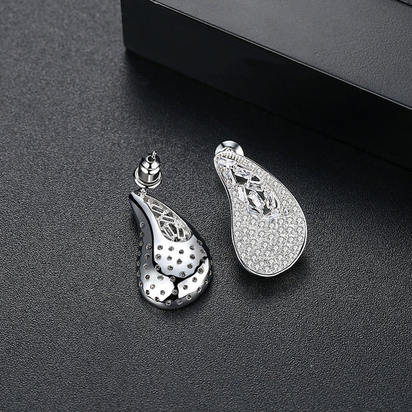 Copper Water Drop Earrings With Inlaid Zircon Elegant Sparkling Dangle Jewelry For Women Wholesale