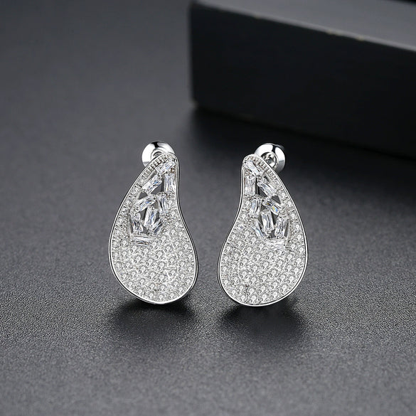 Copper Water Drop Earrings With Inlaid Zircon Elegant Sparkling Dangle Jewelry For Women Wholesale