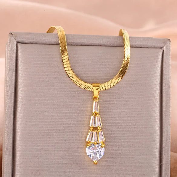 Copper Water Droplets Pendant Necklace