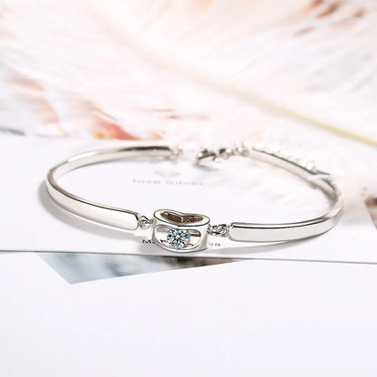 Copper White Gold Plated Basic Simple Style Commute Inlay Heart Shape Zircon Bangle